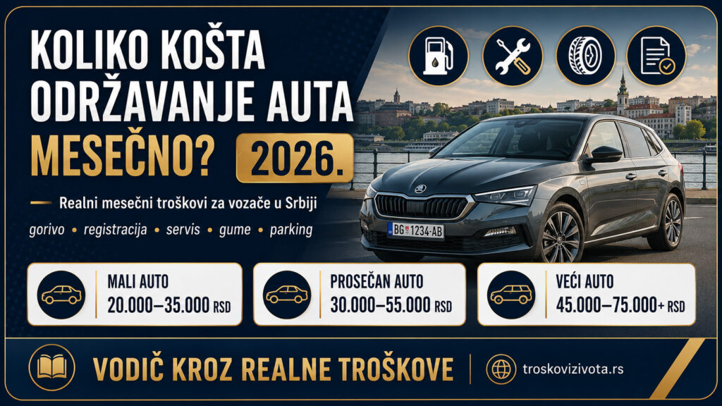 Koliko košta održavanje auta mesečno u Srbiji 2026 - gorivo, registracija, servis, gume i kvarovi